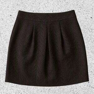 Eileen Fisher Musel Herringbone Distorted Pleat Wool Blend Skirt Brown size XS